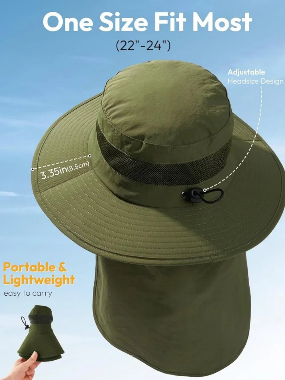 Wide Brim Sun Hat for Men with Neck Flap | UV Protection Fishing & Hiking Hat